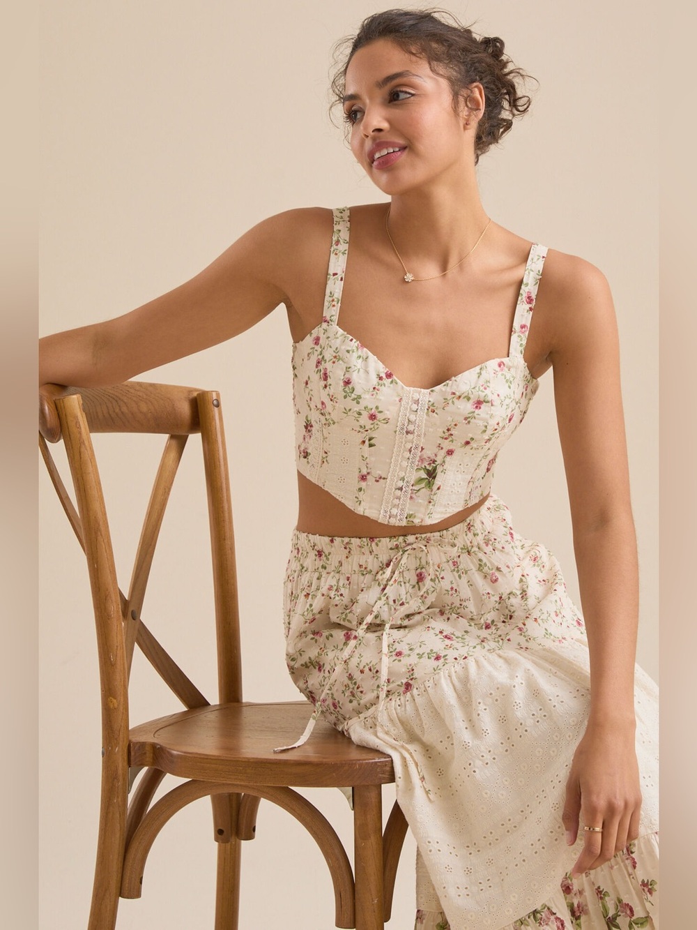 Altar'd State Tristina floral corset top Size XS - Ivory/Red